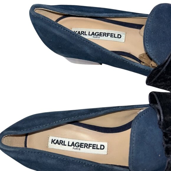 karl lagerfeld blue suede shoes black velvet bows silver mirrored heels … - Picture 4 of 6
